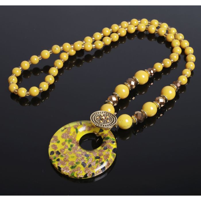 Кулон восход "Муранское стекло" круг на бусах, цвет жёлтый, 80см