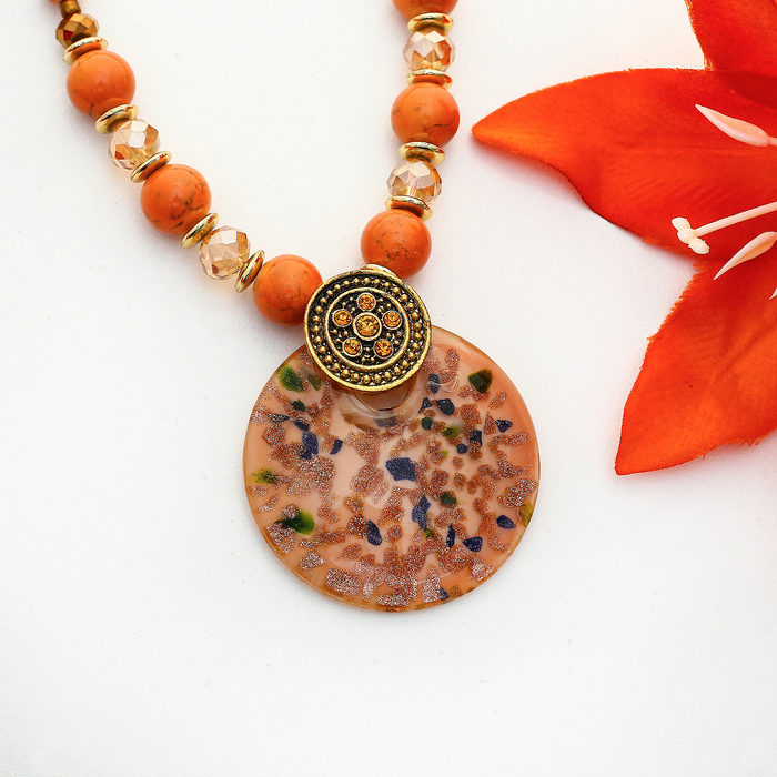 Кулон восход "Муранское стекло" круг, цвет персиковый, 80 см