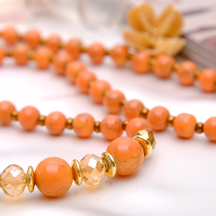 Кулон восход "Муранское стекло" круг, цвет персиковый, 80 см