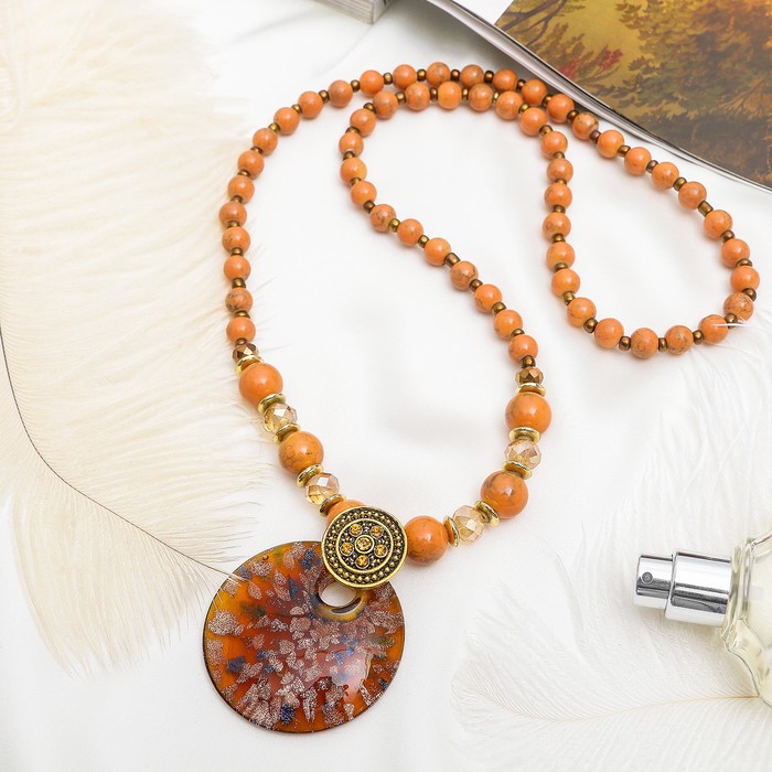 Кулон восход "Муранское стекло" круг, цвет персиковый, 80 см