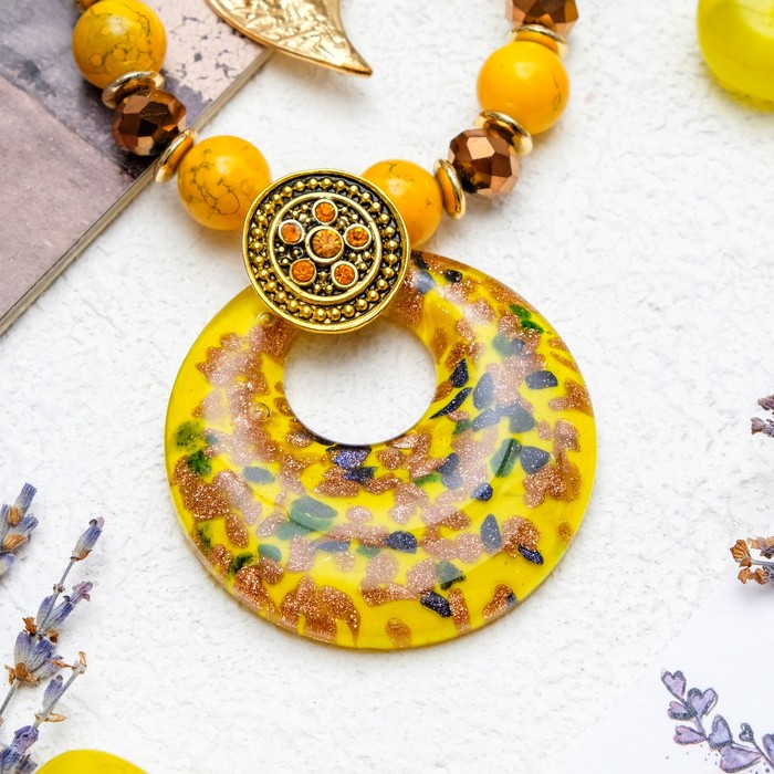 Кулон восход "Муранское стекло" круг, цвет жёлтый, 60см