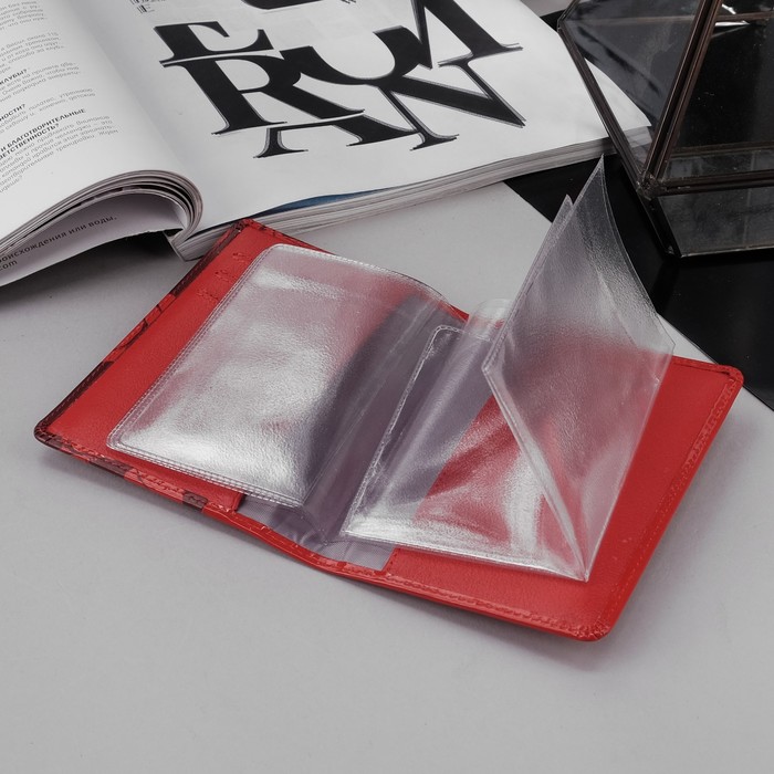 Обложка для автодокументов, 3 кармана для карт, цвет красный