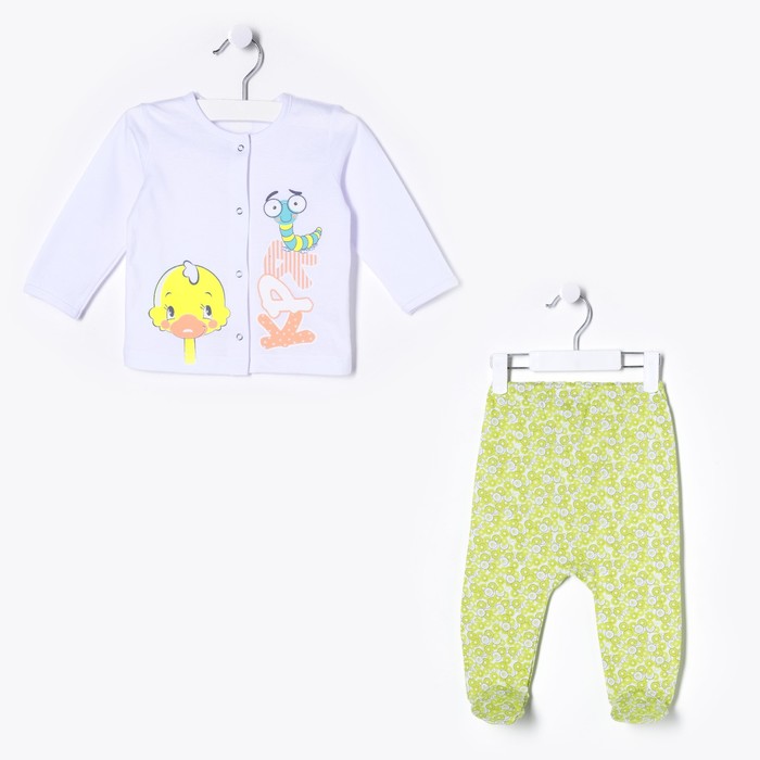 Комплект детский (кофточка+ползунки), рост 68 см (22), цвет белый/киви