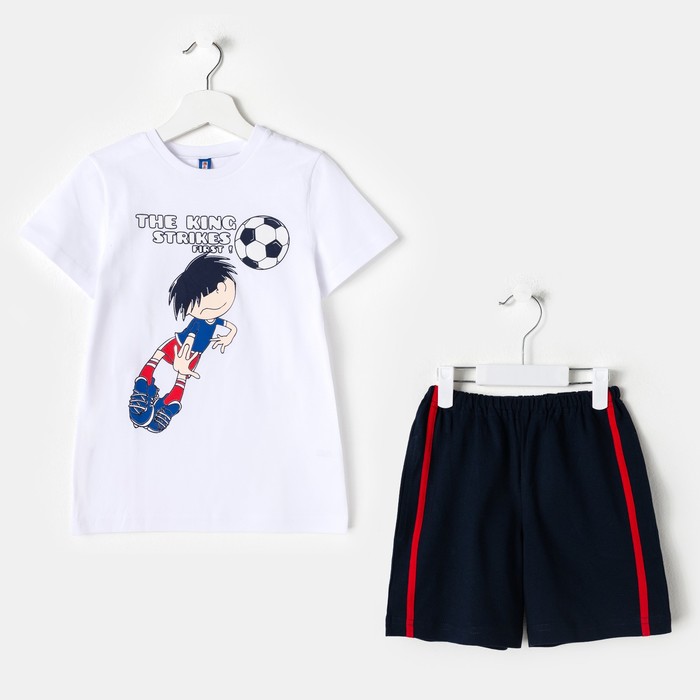 Костюм для мальчика (джемпер+шорты), рост 134-140 см, цвет белый/тёмно-синий