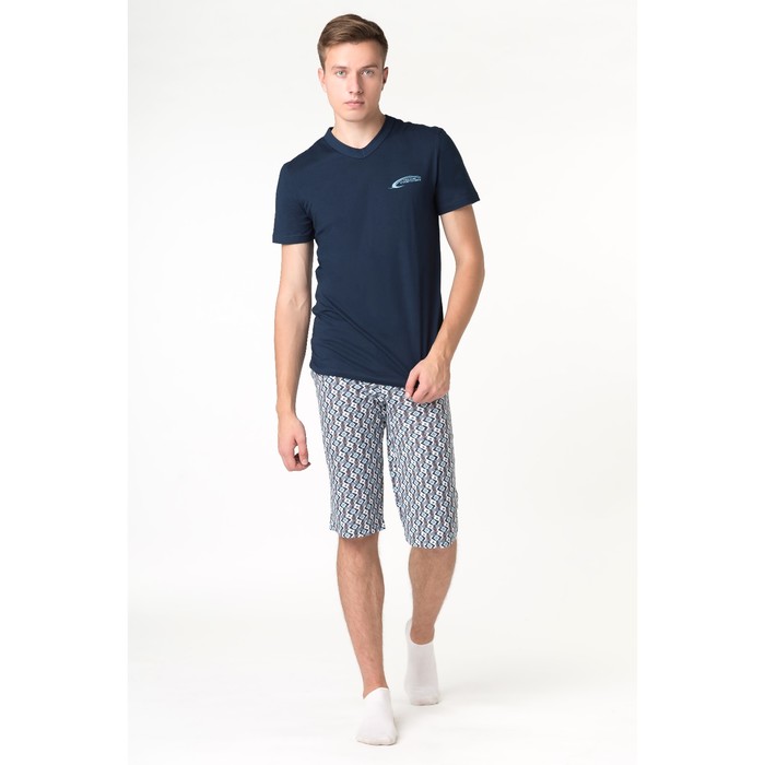 Комплект мужской (футболка, шорты), цвет синий, рост 170-176 см, размер 48