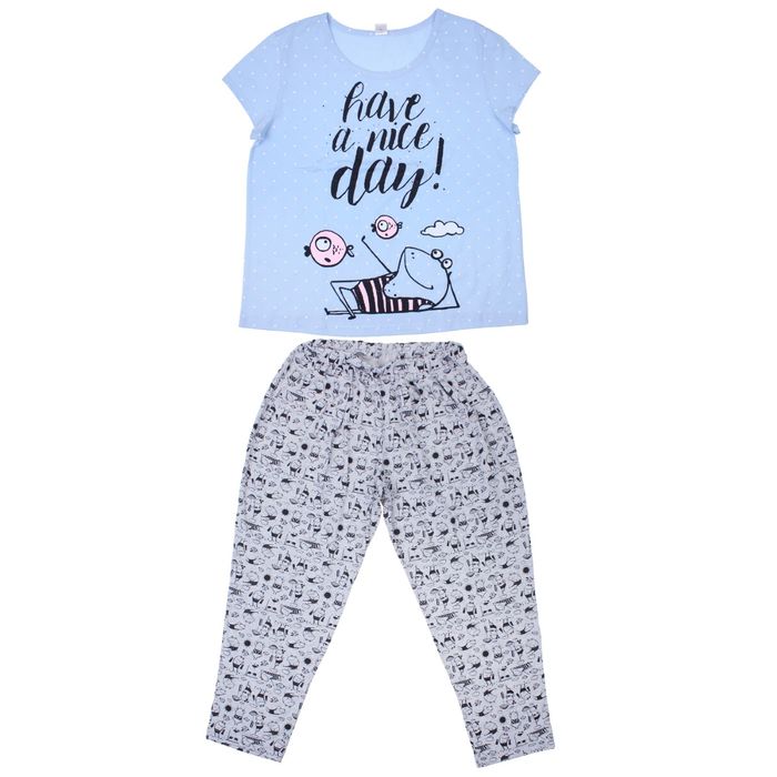 Комплект женский (футболка, капри), цвет голубой, рост 170-176 см, размер 44