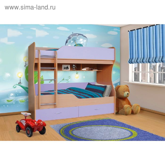 Кровать 2-х ярусная«Анюта 4», 800×1900 мм, цвет бук светлый / лиловый