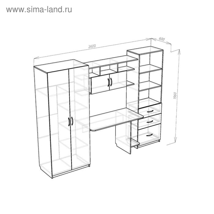 

Стенка детская «Анюта 3», 2600×600×1960 мм, цвет бук / синий