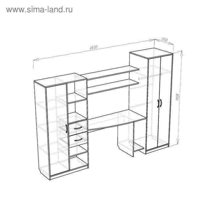 

Стенка детская «Анюта 4», 2600×550×1908 мм, цвет бук / синий