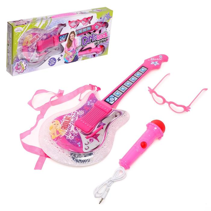 Игрушка музыкальная «Супер-гитара», для девочек, с микрофоном и очками, 6 мелодий