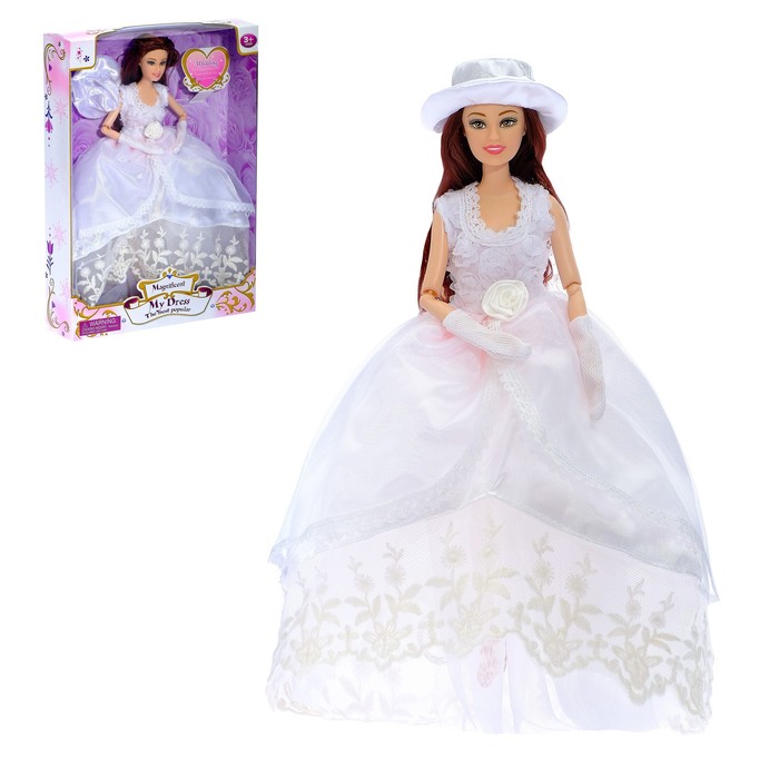 Кукла модель шарнирная "Невеста" в пышном платье со шляпкой, МИКС