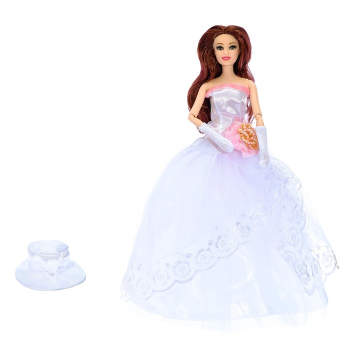 Кукла модель шарнирная "Невеста" в пышном платье со шляпкой, МИКС