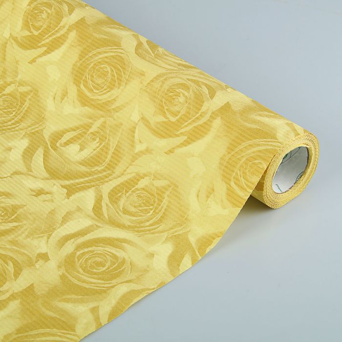 Бумага упаковочная крафт "Розы", кремово-золотая, 0.5 х 10 м