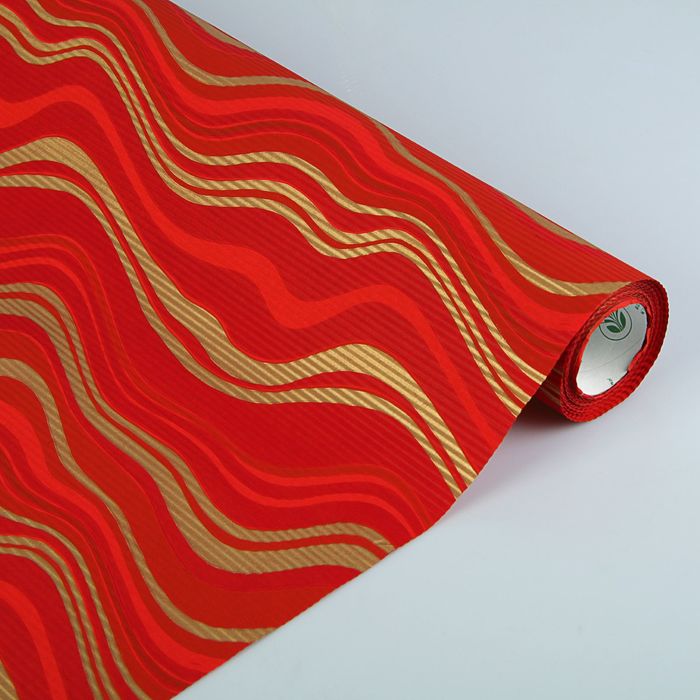 Бумага упаковочная крафт "Мерцание", красно-золотой, 0.5 х 10 м