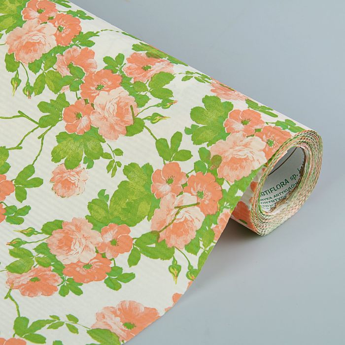 Бумага упаковочная крафт "Цветы на белом фоне", 0.5 х 10 м