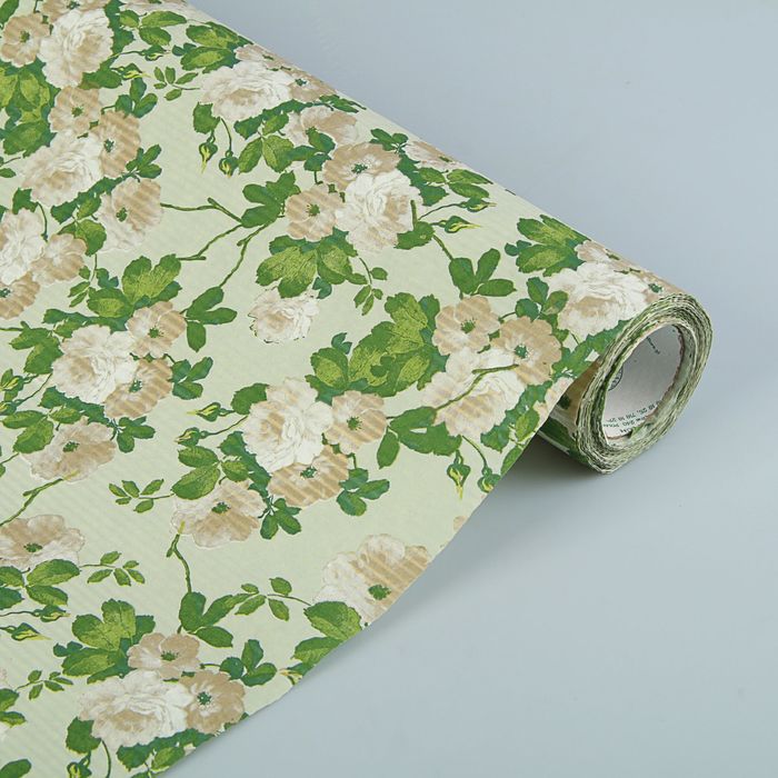 Бумага упаковочная крафт "Цветы", серо-зелёный, 0.5 х 10 м