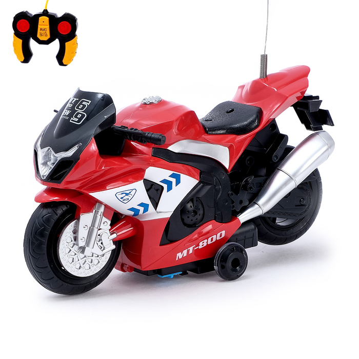 Мотоцикл радиоуправляемый "Рейсер", работает от батареек, световые и звуковые эффекты, МИКС