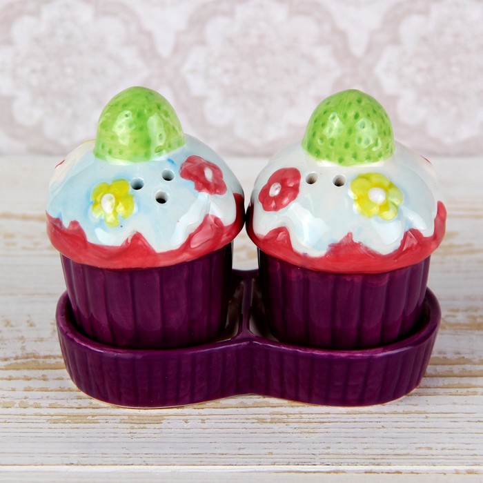 Набор для специй 2 шт на подставке "Лакомка" 14х7х9,5 см, цвета МИКС