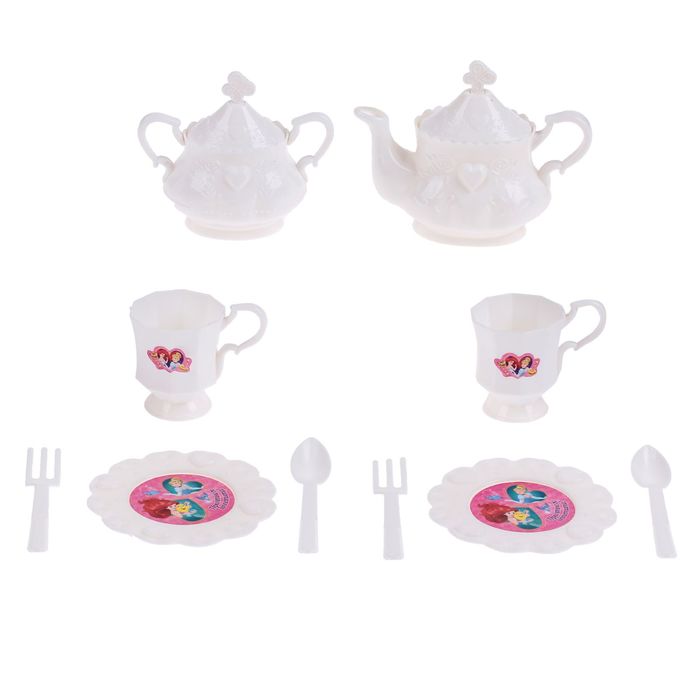 Набор посуды для игры белый "На 2 персоны", 10 предметов, + книжка с рецептами, Принцессы