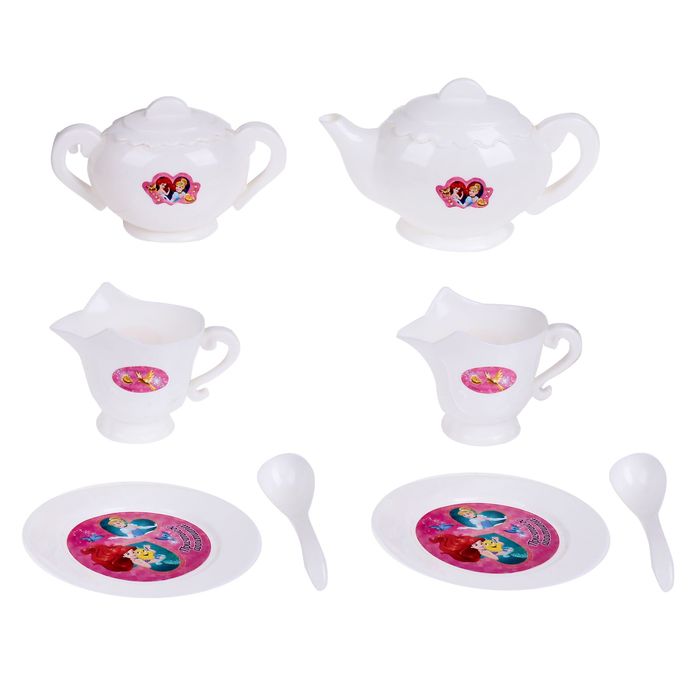 Набор посуды для игры белый "Чайный на 2 персоны", 8 предметов, + книжка с рецептами, Принцессы