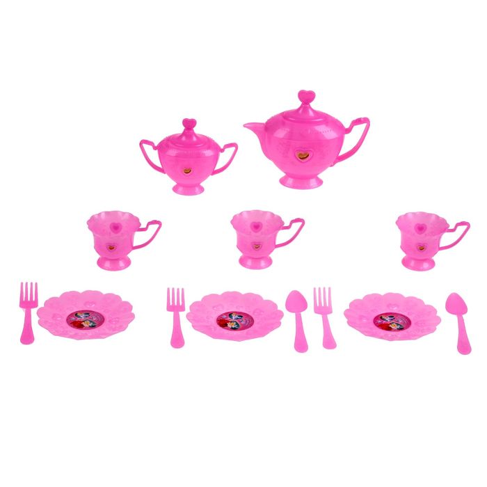Набор посуды для игры розовый "На 3 персоны", 14 предметов, + книжка с рецептами, Принцессы