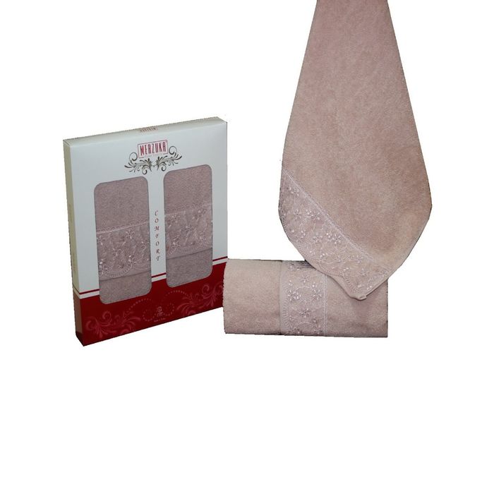 КМП с гипюром в коробке MERZUKA 50х90 2шт ELIT, цв.тёмно-розовый, хлопок, 460г/м
