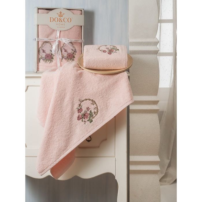 КМП в коробке DO&CO (50х90, 70х140) YASMIN, цв.персиковый, хлопок, 460г/м