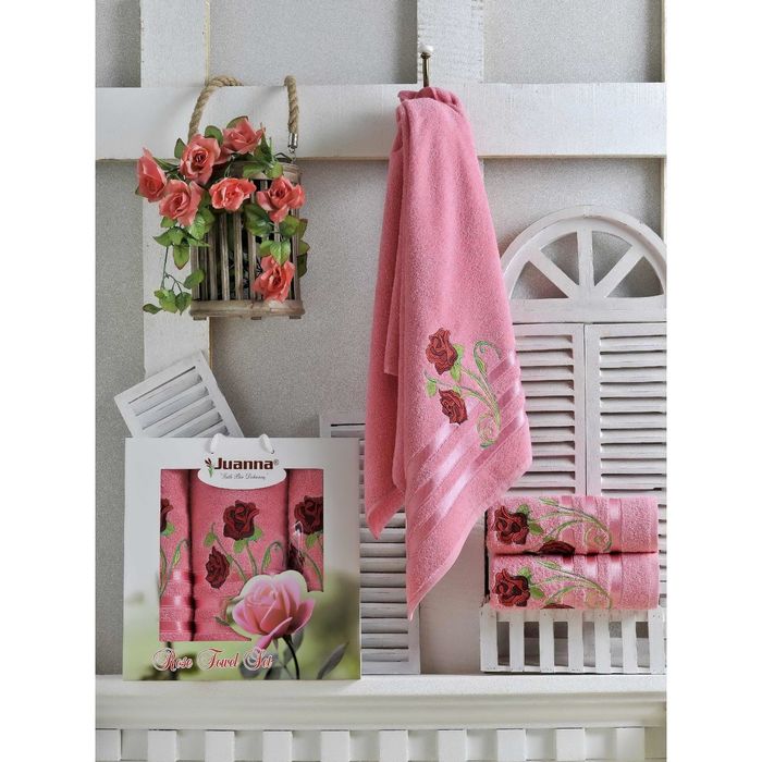 КМП в коробке JUANNA (50х90 2шт, 70х140) GUL, цв.брусничный, хлопок, 460г/м