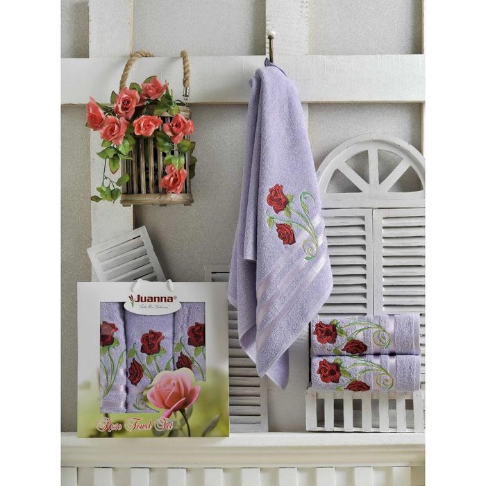 КМП в коробке JUANNA (50х90 2шт, 70х140) GUL, цв.лиловый, хлопок, 460г/м