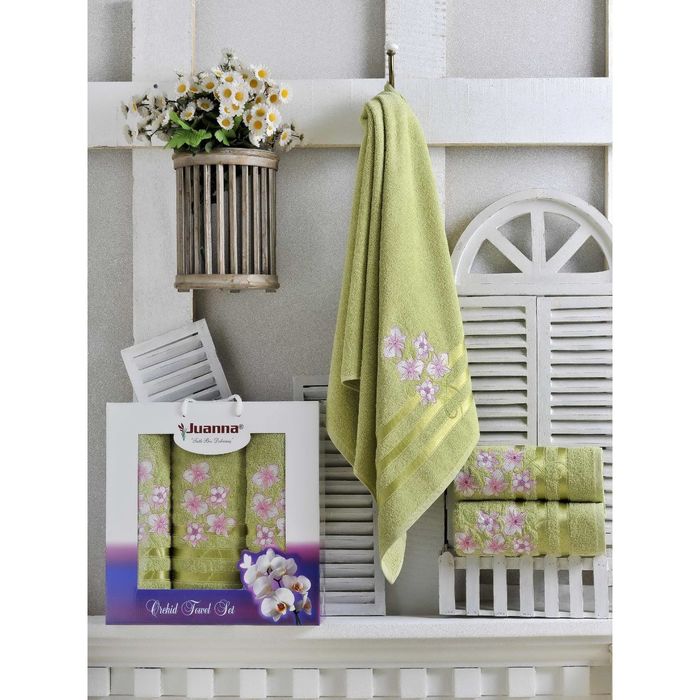 КМП в коробке JUANNA (50х90 2шт, 70х140) ORKIDE, цв.зелёный, хлопок, 460г/м