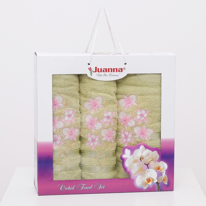 КМП в коробке JUANNA (50х90 2шт, 70х140) ORKIDE, цв.зелёный, хлопок, 460г/м