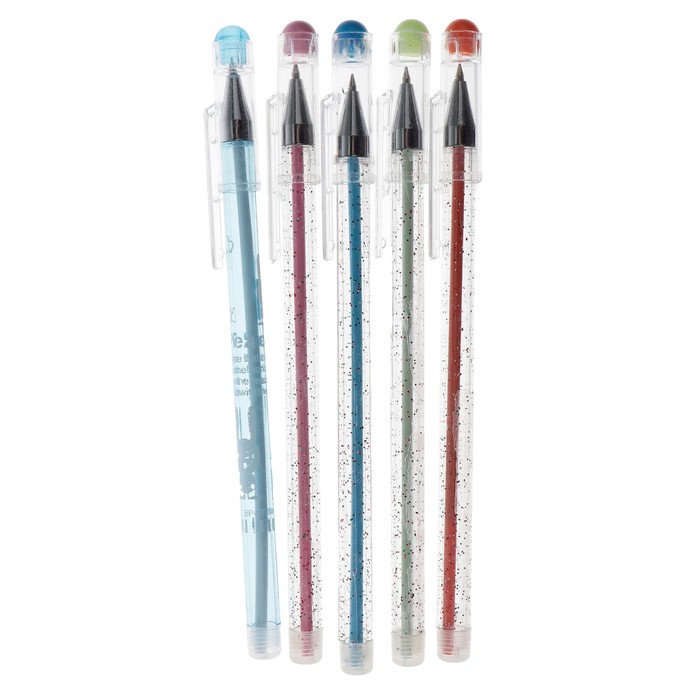 Ручка шариковая 0,38 мм стержень синий, игольчатый пишущий узел, корпус прозрачный с блёстками МИКС