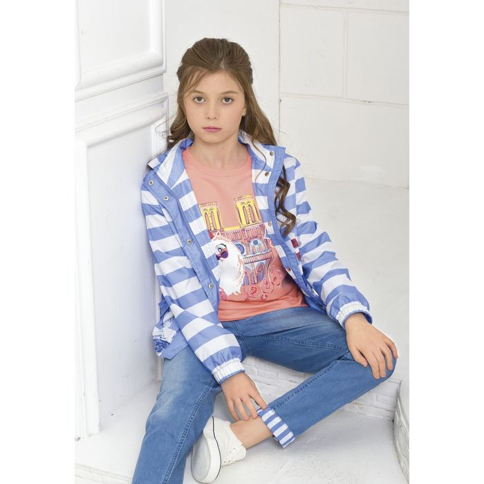 Ветровка для девочек , рост 140 см, цвет голубой