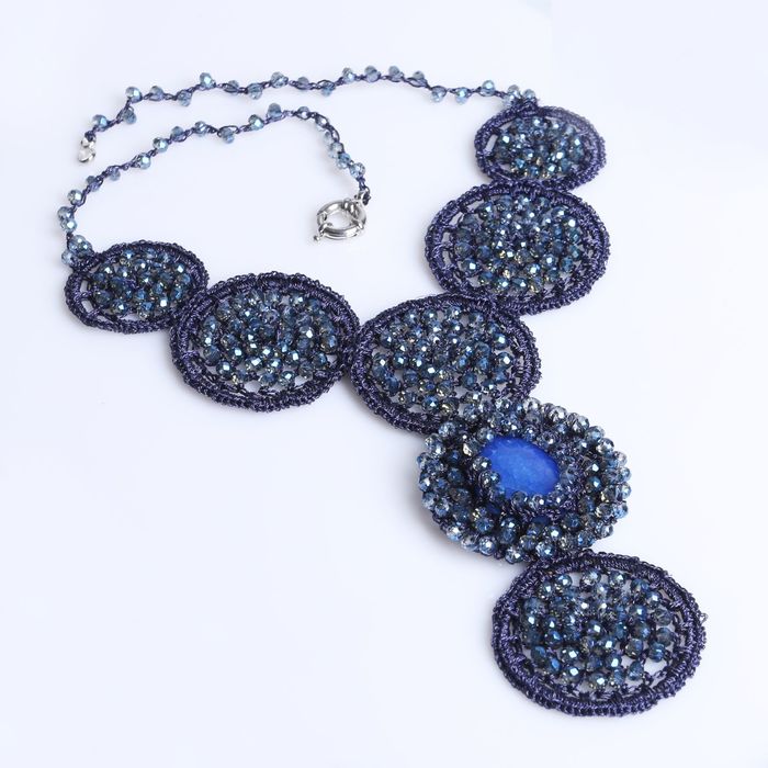 Колье ажурные круги "Агат синий"