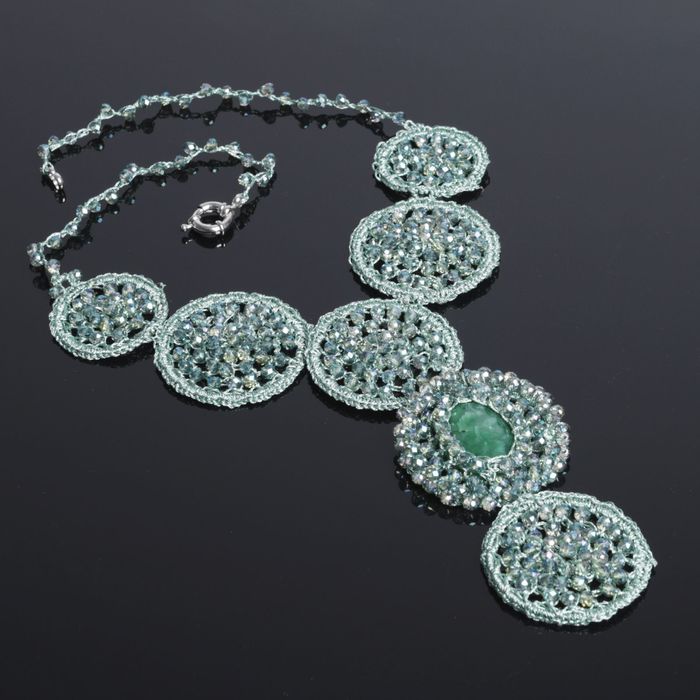 Колье ажурные круги "Агат зелёный"