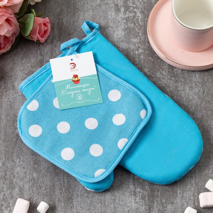 Набор "Этель" Лесная голубика: Варежка + Прихватка 17х17 см, 100% хл, рогожка 165 г/м2