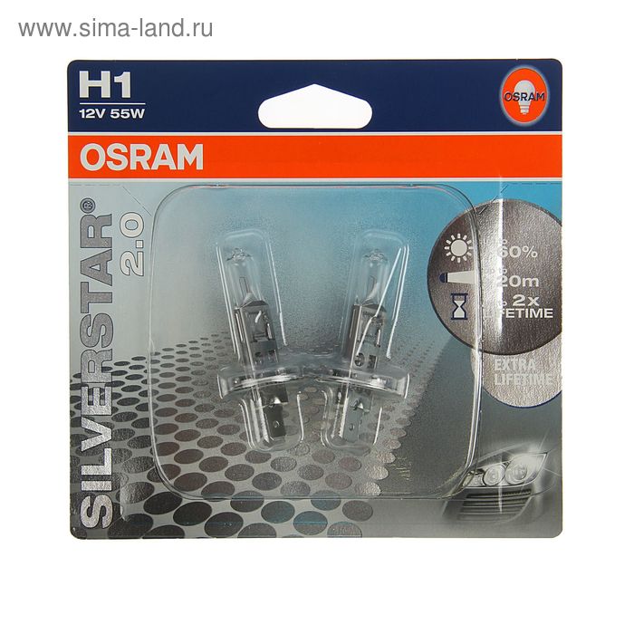 фото Лампа автомобильная osram silverstar, h1, 12в, 55 вт, набор 2 шт