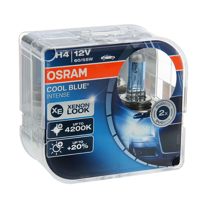Лампа автомобильная Osram Cool Blue Intense, H4, 12 В, 60/55 Вт, набор 2 шт