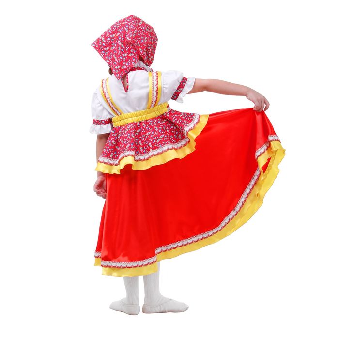 Русский народный костюм "Алёнушка", платье-сарафан, косынка, р-р 56, рост 98-104, цвет красный