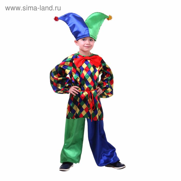 фото Карнавальный костюм "клоун кеша", рубашка, штаны, шапка, бант, р-р 30, рост 116 см страна карнавалия