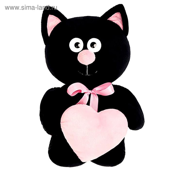 фото Мягкая игрушка «котик с сердцем», цвет чёрный, 30 см princess love