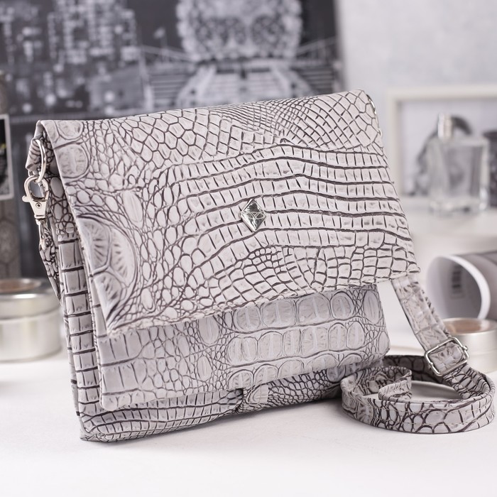 Сумка женская на молнии, 1 отдел, 1 наружный карман, регулируемый ремень, серый/красный