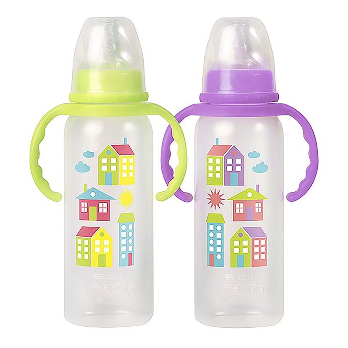 Бутылочка для кормления с ручками, быстрый поток, 240 мл, от 6 мес., цвета МИКС