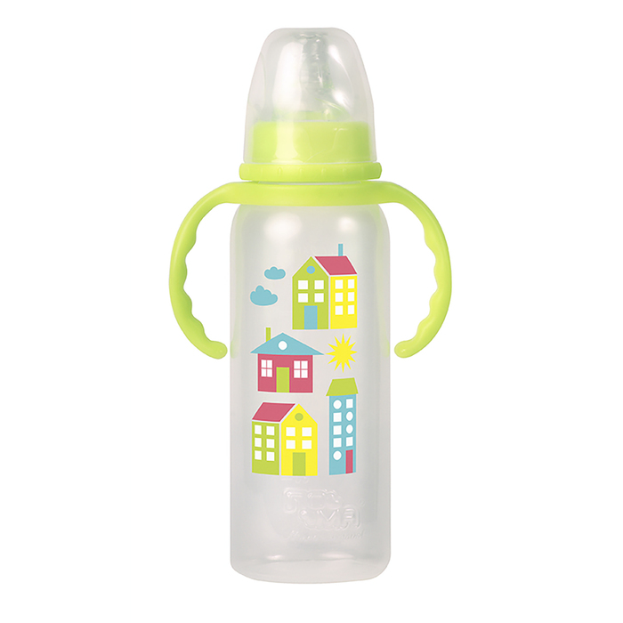 Бутылочка для кормления с ручками, быстрый поток, 240 мл, от 6 мес., цвета МИКС