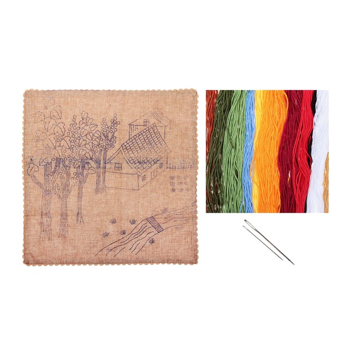 Вышивка гладью - наволочка "Дом с деревьями" размер 43*43 см