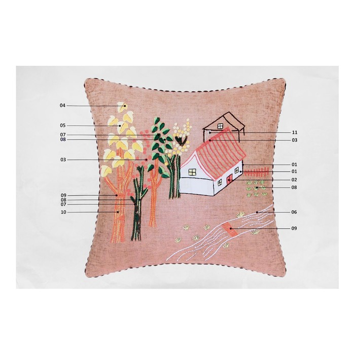 Вышивка гладью - наволочка "Дом с деревьями" размер 43*43 см