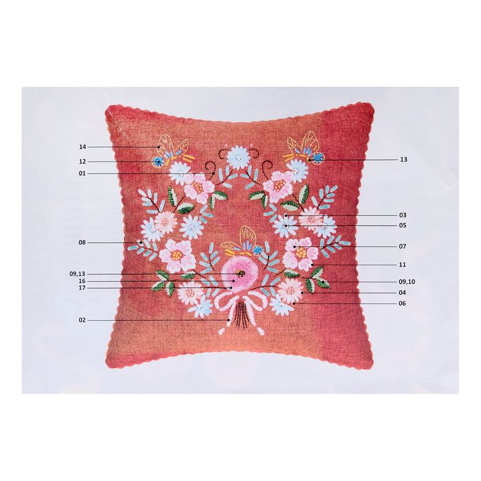 Вышивка лентами - наволочка "Цветы и бабочки" размер 43*43 см