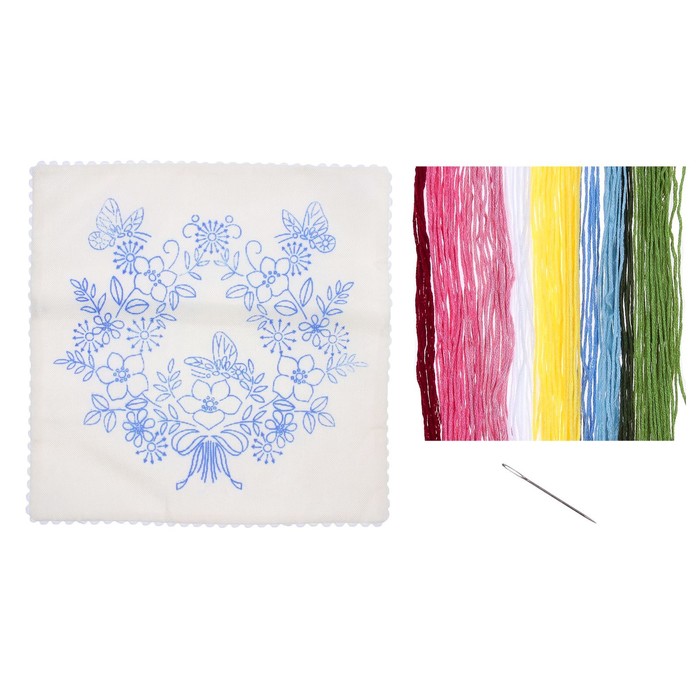 Вышивка гладью - наволочка "Ажурный букет" размер 43*43 см