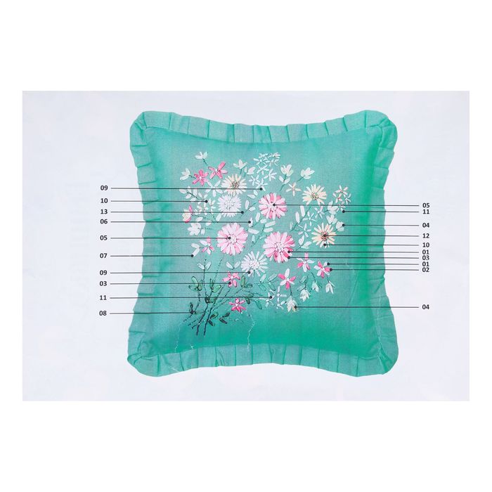 Вышивка лентами - наволочка "Букетик" размер 43*43 см, цвет зеленый