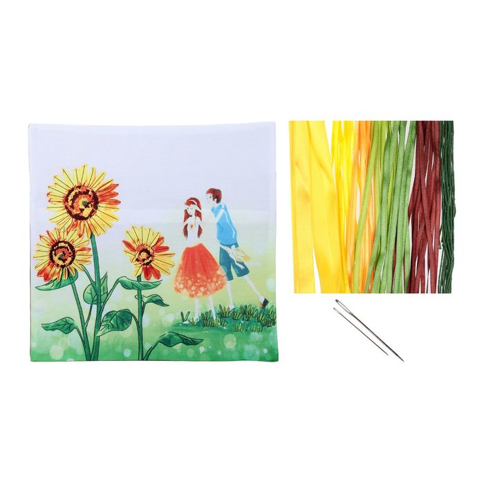 Вышивка лентами - наволочка "Пара" размер 43*43 см